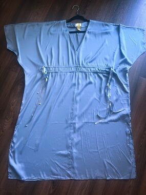 H&M Elegant Light Blue Satin Drawstring V-Neck Dress/Kimono/Caftan